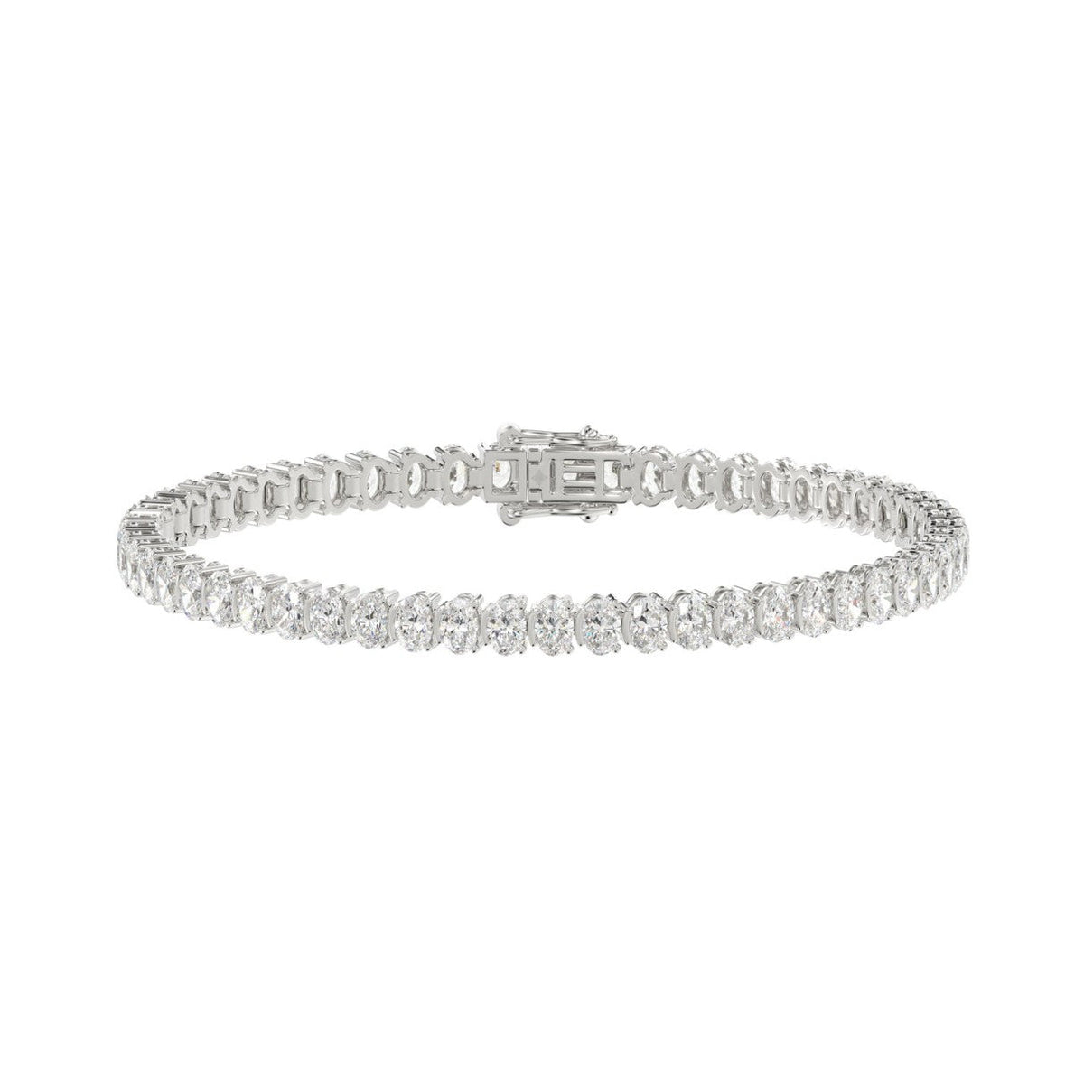 Oval Cut Tennis Bracelet — 7 ct, White gold, front view