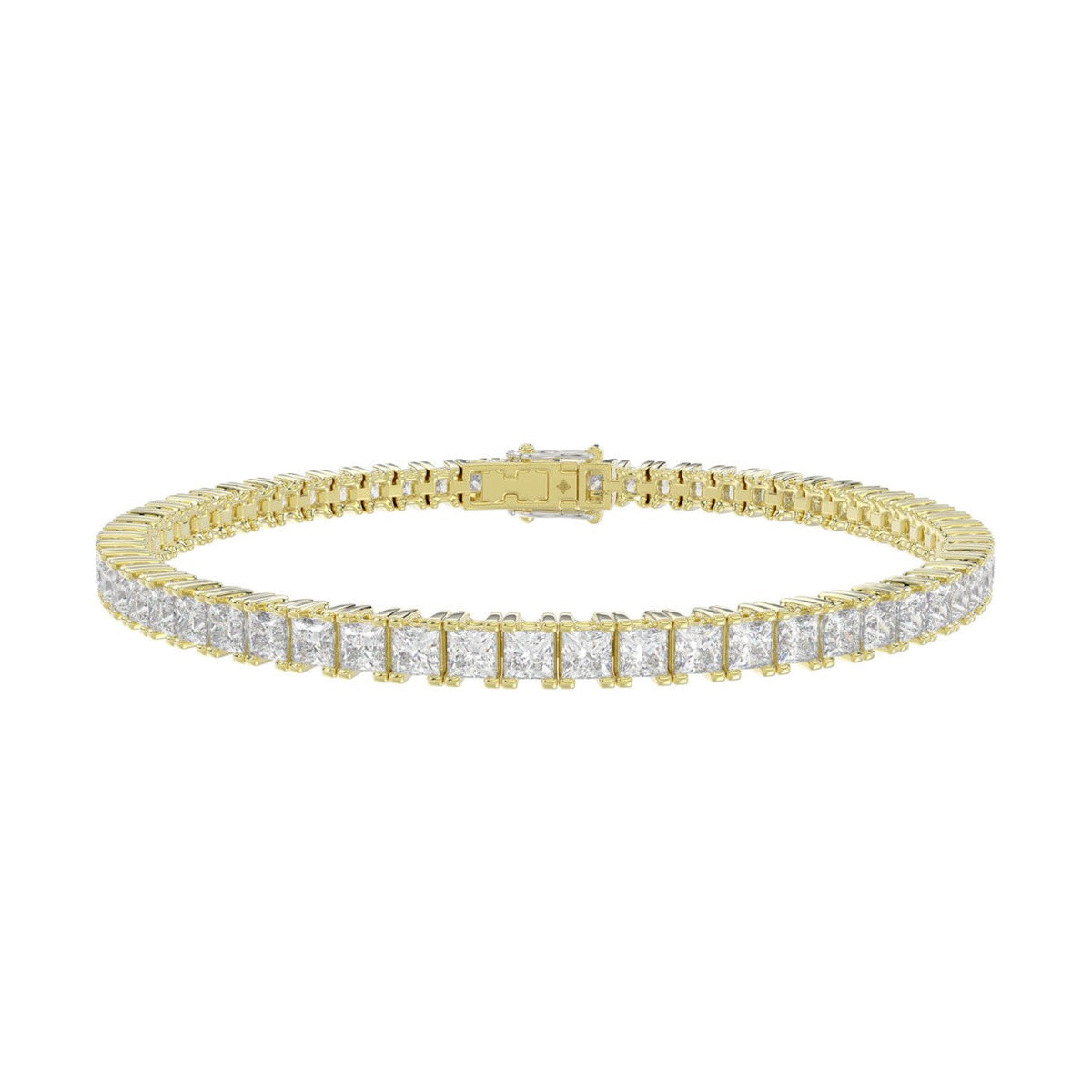 Princess Cut Tennis Bracelet — 7 ct, Yellow gold, front view