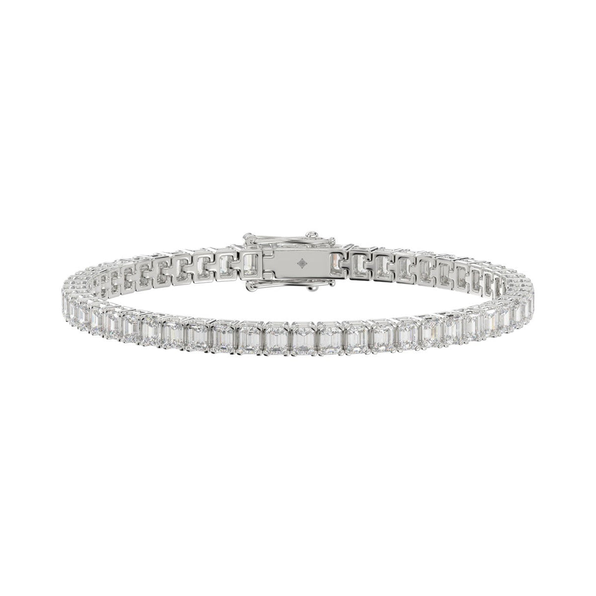 Emerald Cut Tennis Bracelet — 9 ct, White gold, front view