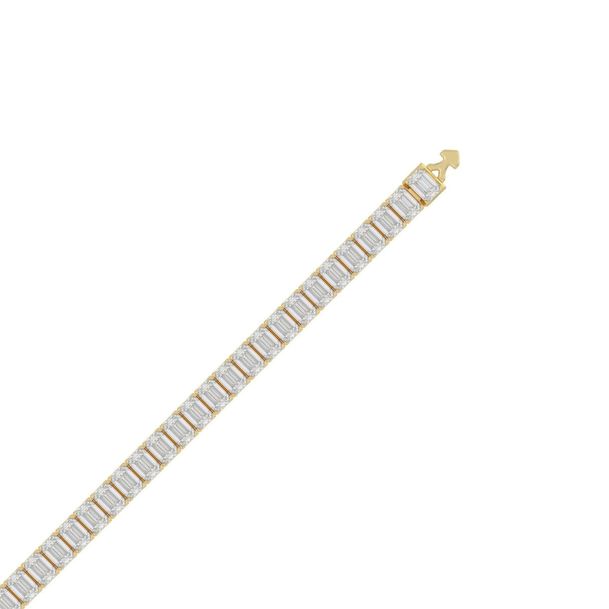 Emerald Cut Tennis Bracelet — 9 ct, Yellow gold, flat view