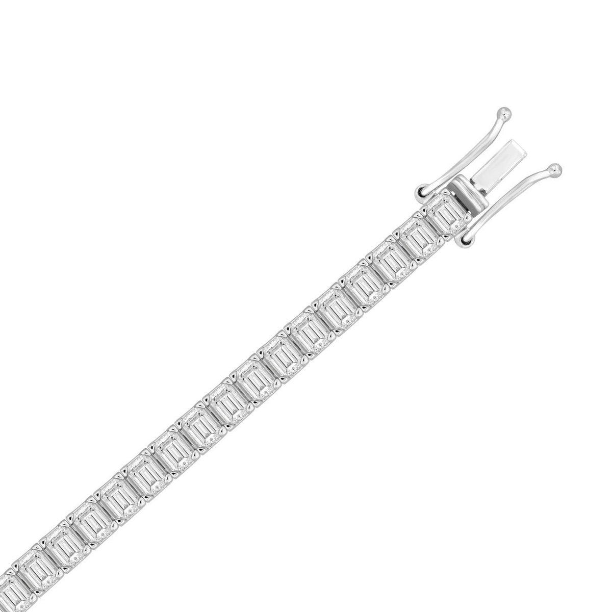 Emerald Cut Tennis Bracelet — 9 ct, White gold, flat view