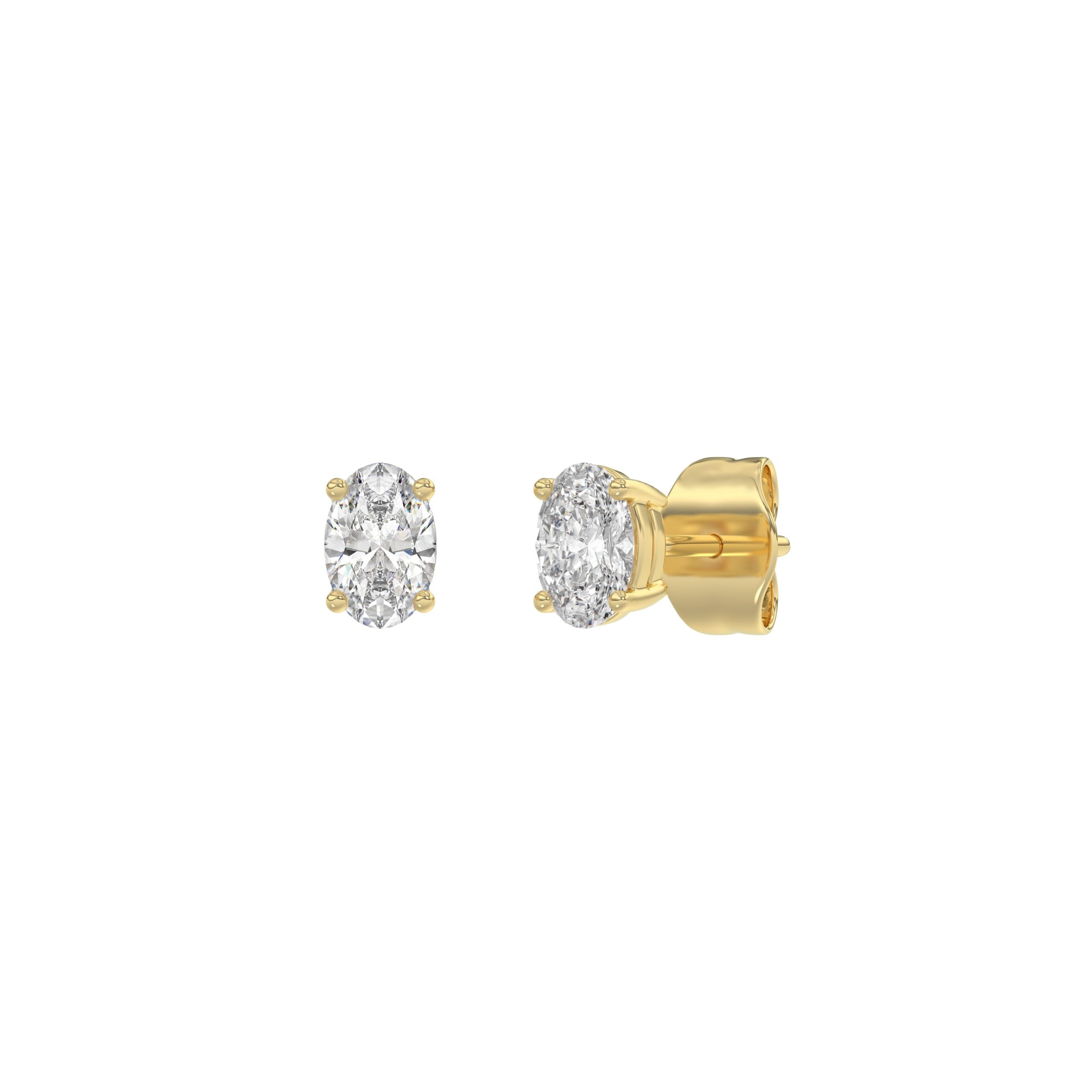 0.5 Carat Oval Lab Grown Diamond Stud Earrings Yellow Gold angle view