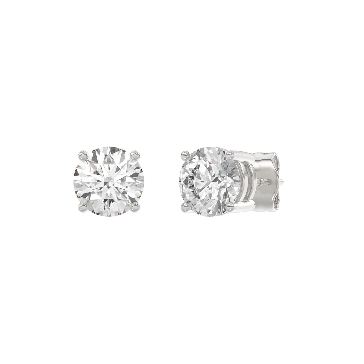 2 Carat Round Brilliant Lab Grown Diamond Stud Earrings White Gold angle view