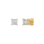1 Carat Princess Lab Grown Diamond Stud Earrings Yellow Gold angle view