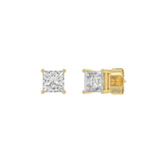 1 Carat Princess Lab Grown Diamond Stud Earrings Yellow Gold angle view