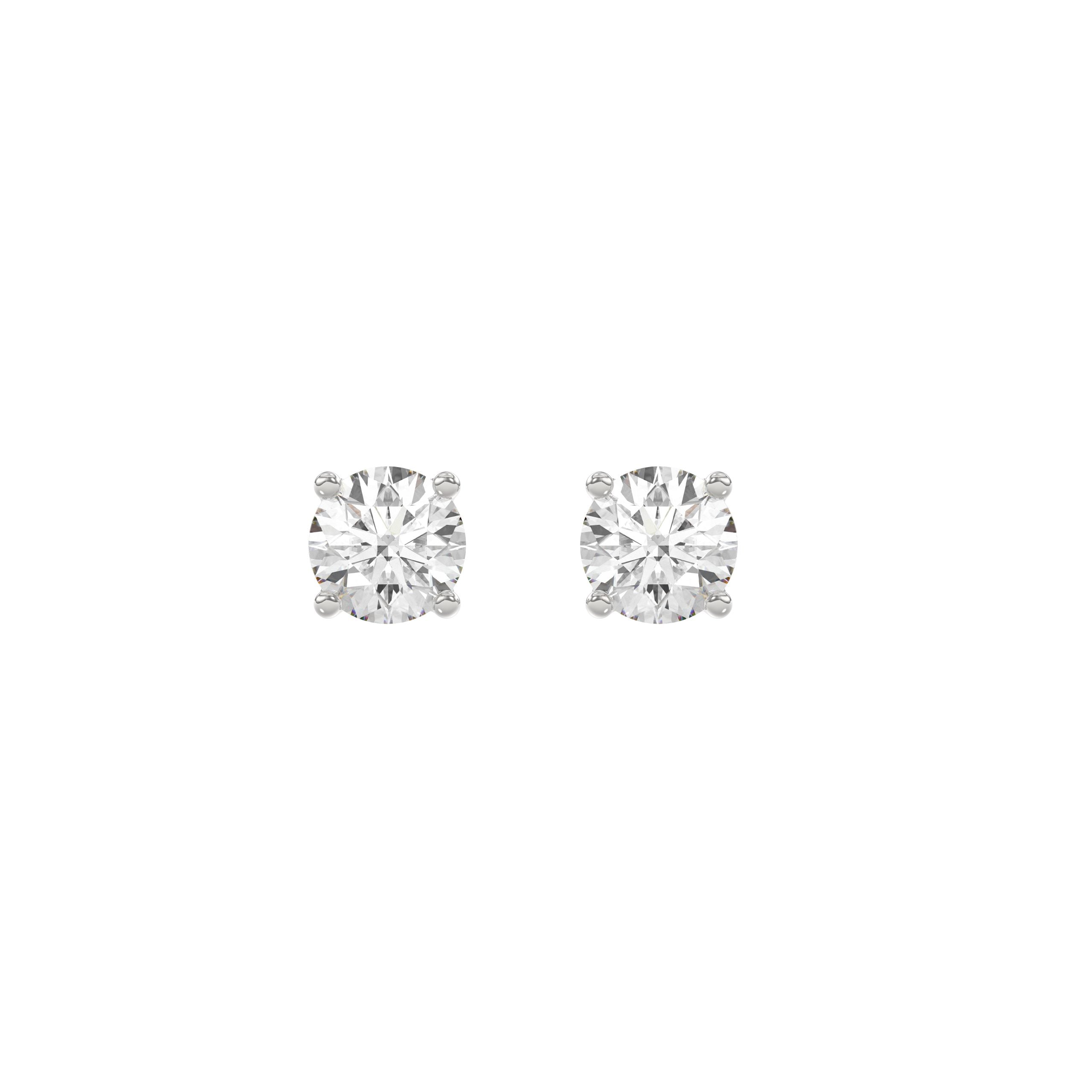 1 Carat Round Brilliant Lab Grown Diamond Stud Earrings White Gold angle view