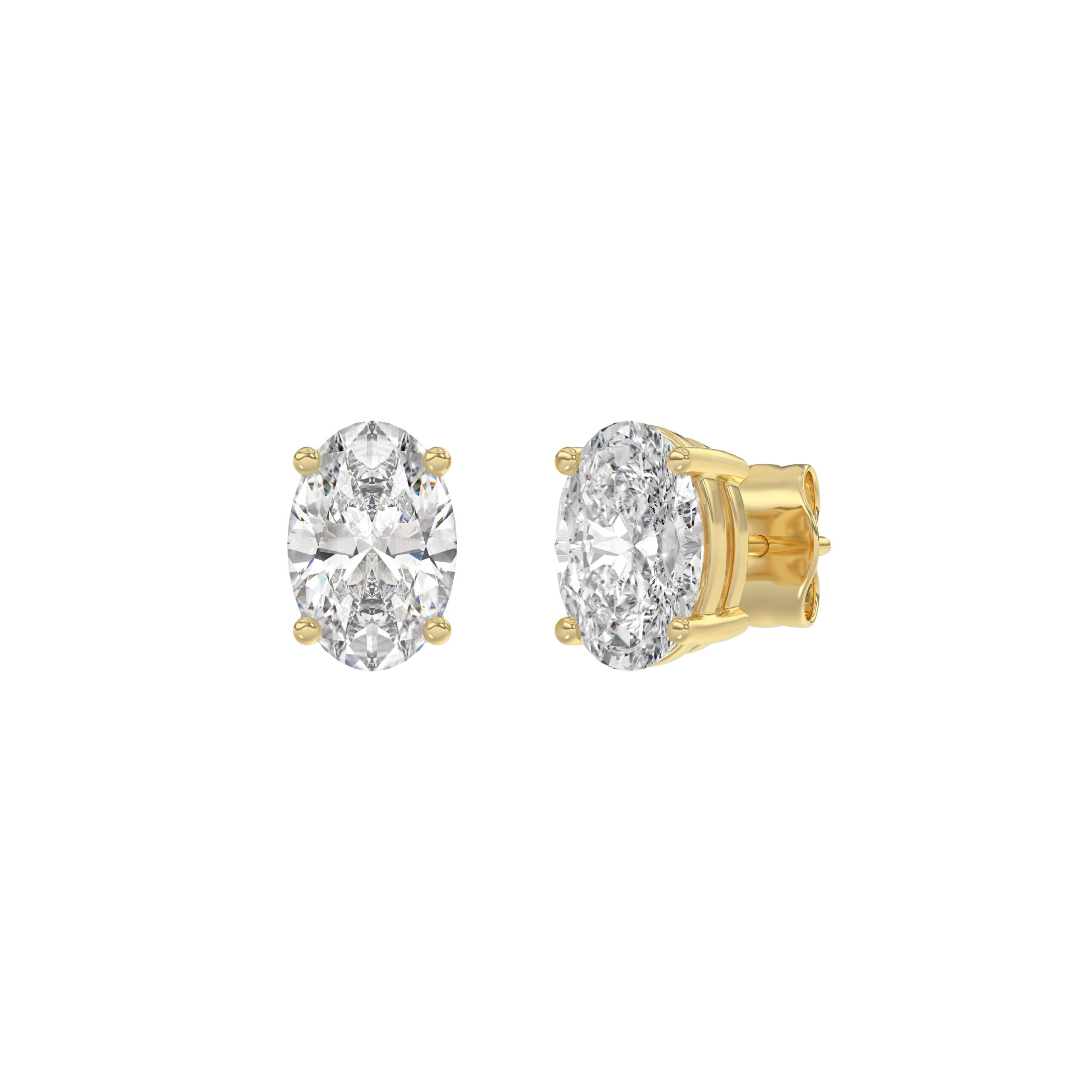 1.5 Carat Oval Lab Grown Diamond Stud Earrings Yellow Gold angle view