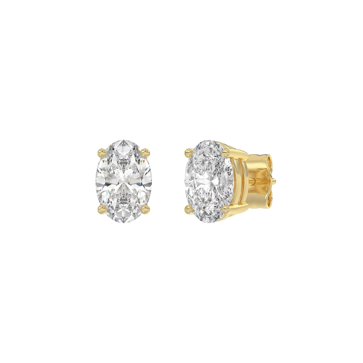 1.5 Carat Oval Lab Grown Diamond Stud Earrings Yellow Gold angle view