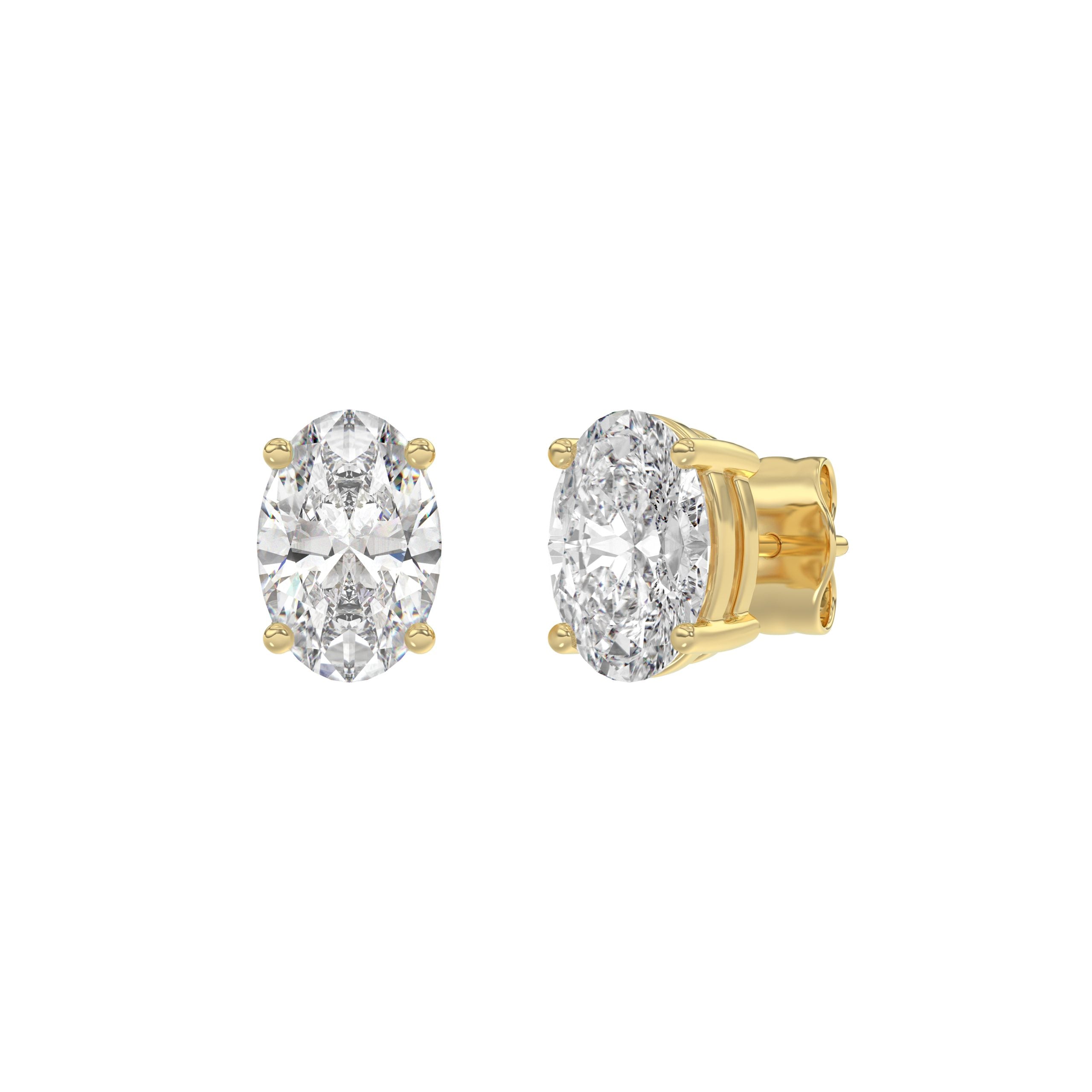 2 Carat Oval Lab Grown Diamond Stud Earrings Yellow Gold angle view