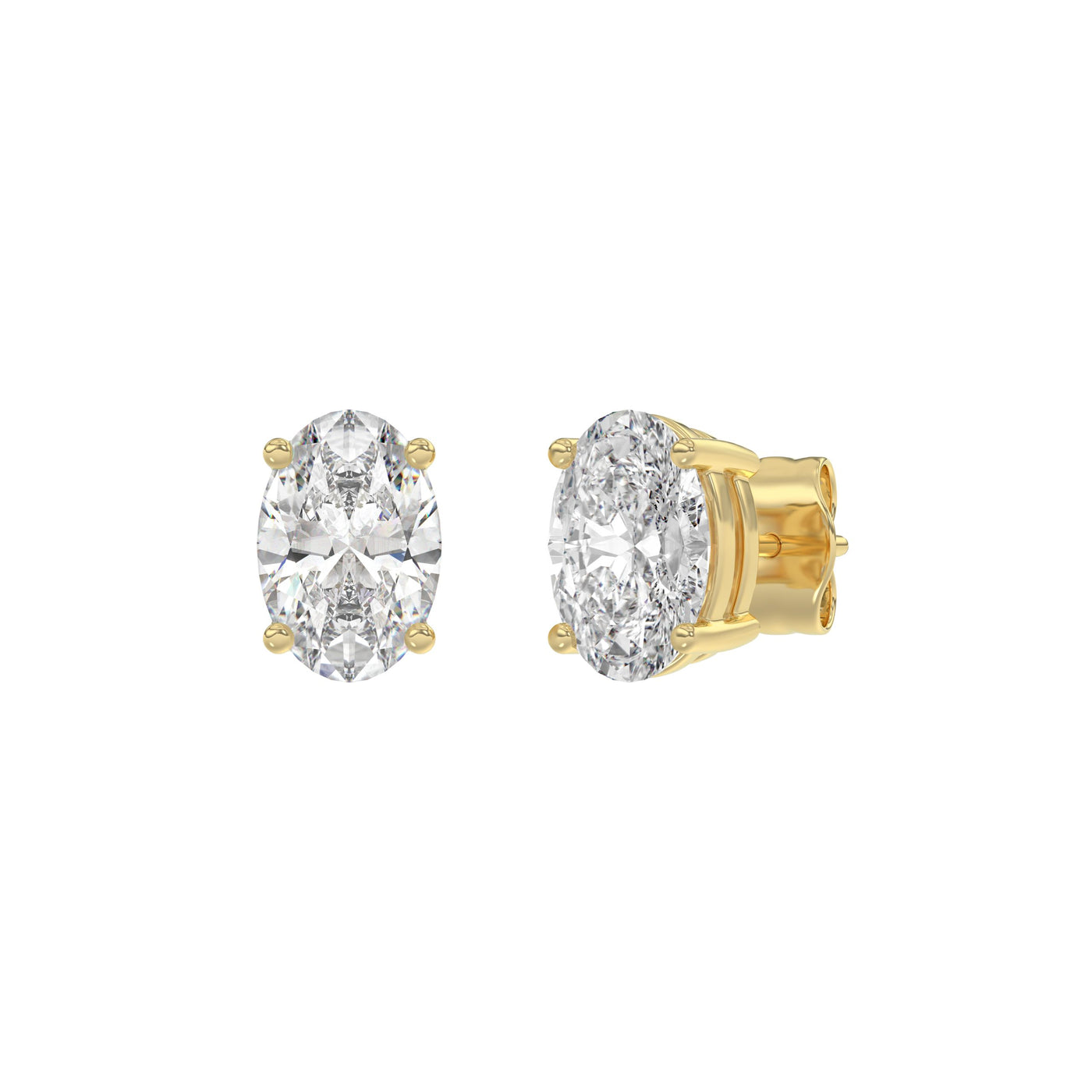 2 Carat Oval Lab Grown Diamond Stud Earrings Yellow Gold angle view