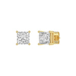 2 Carat Princess Lab Grown Diamond Stud Earrings Yellow Gold angle view