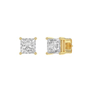 2 Carat Princess Lab Grown Diamond Stud Earrings Yellow Gold angle view