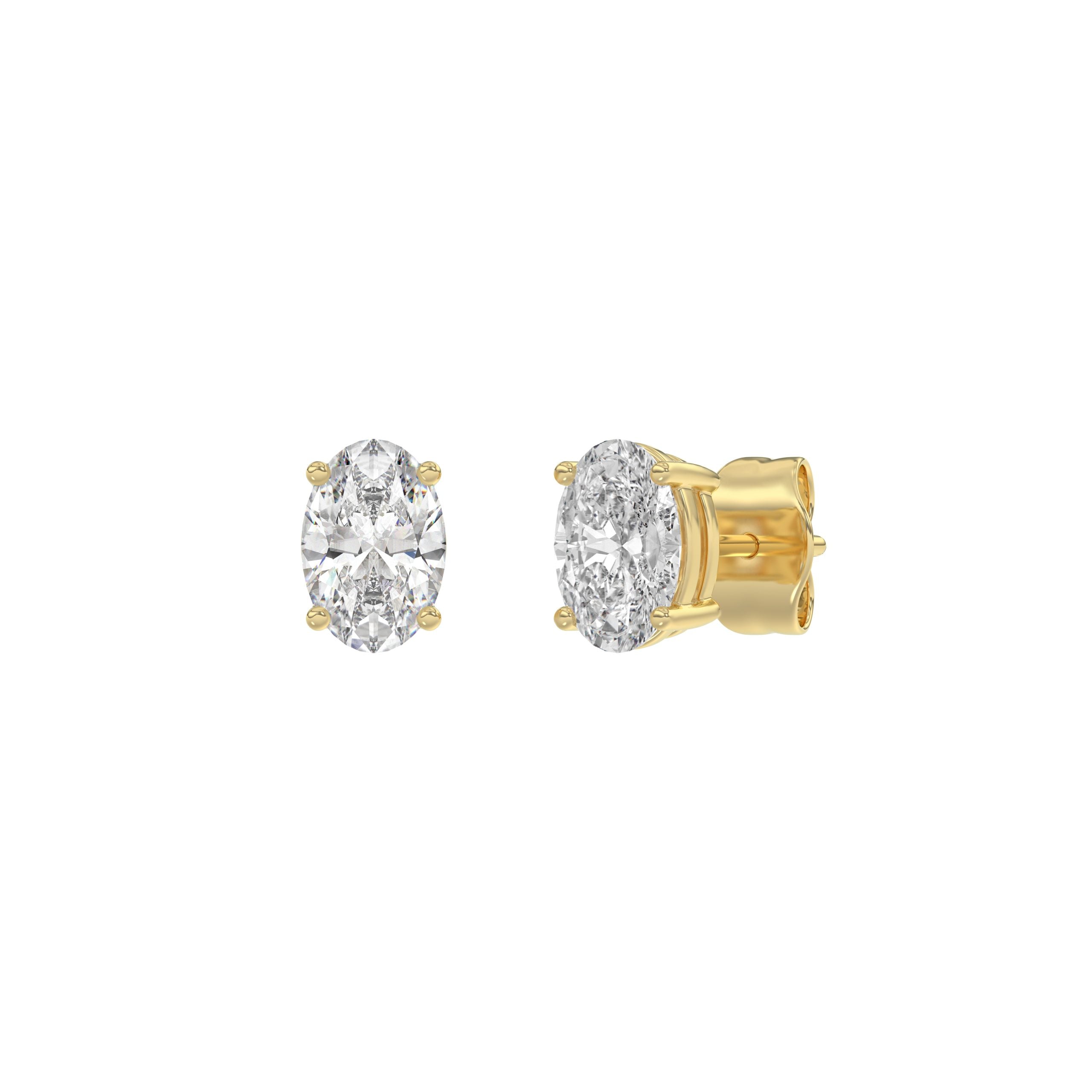 1 Carat Oval Lab Grown Diamond Stud Earrings Yellow Gold angle view