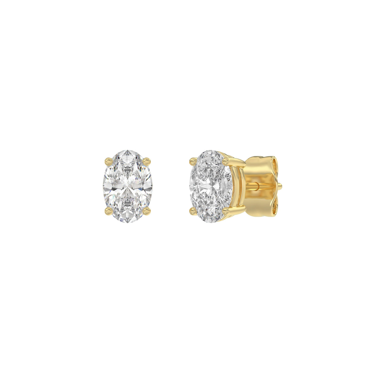 1 Carat Oval Lab Grown Diamond Stud Earrings Yellow Gold angle view