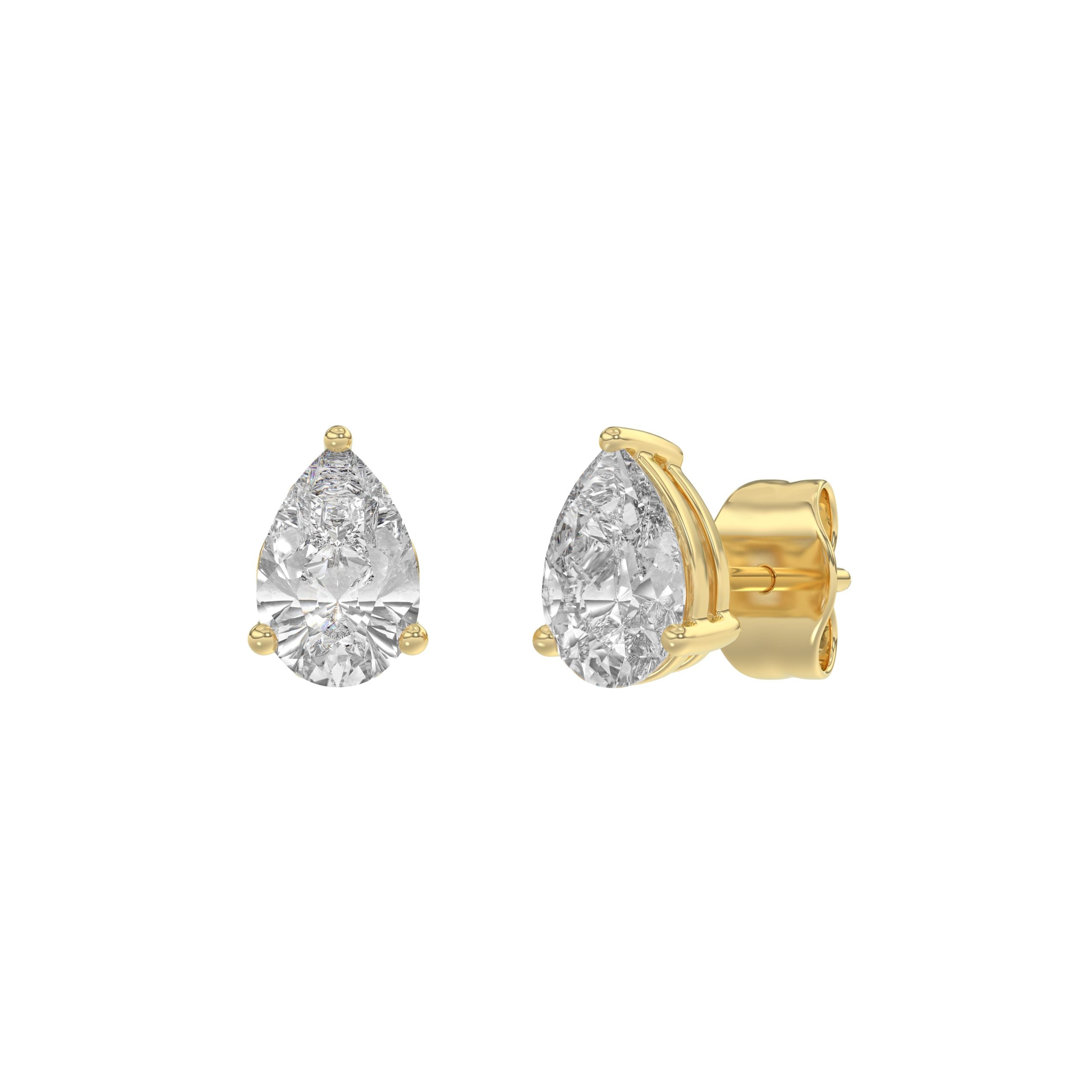 1.5 Carat  Lab Grown Diamond Stud Earrings Yellow Gold angle view