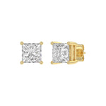 2 Carat Emerald Cut Lab Grown Diamond Stud Earrings Yellow Gold angle view