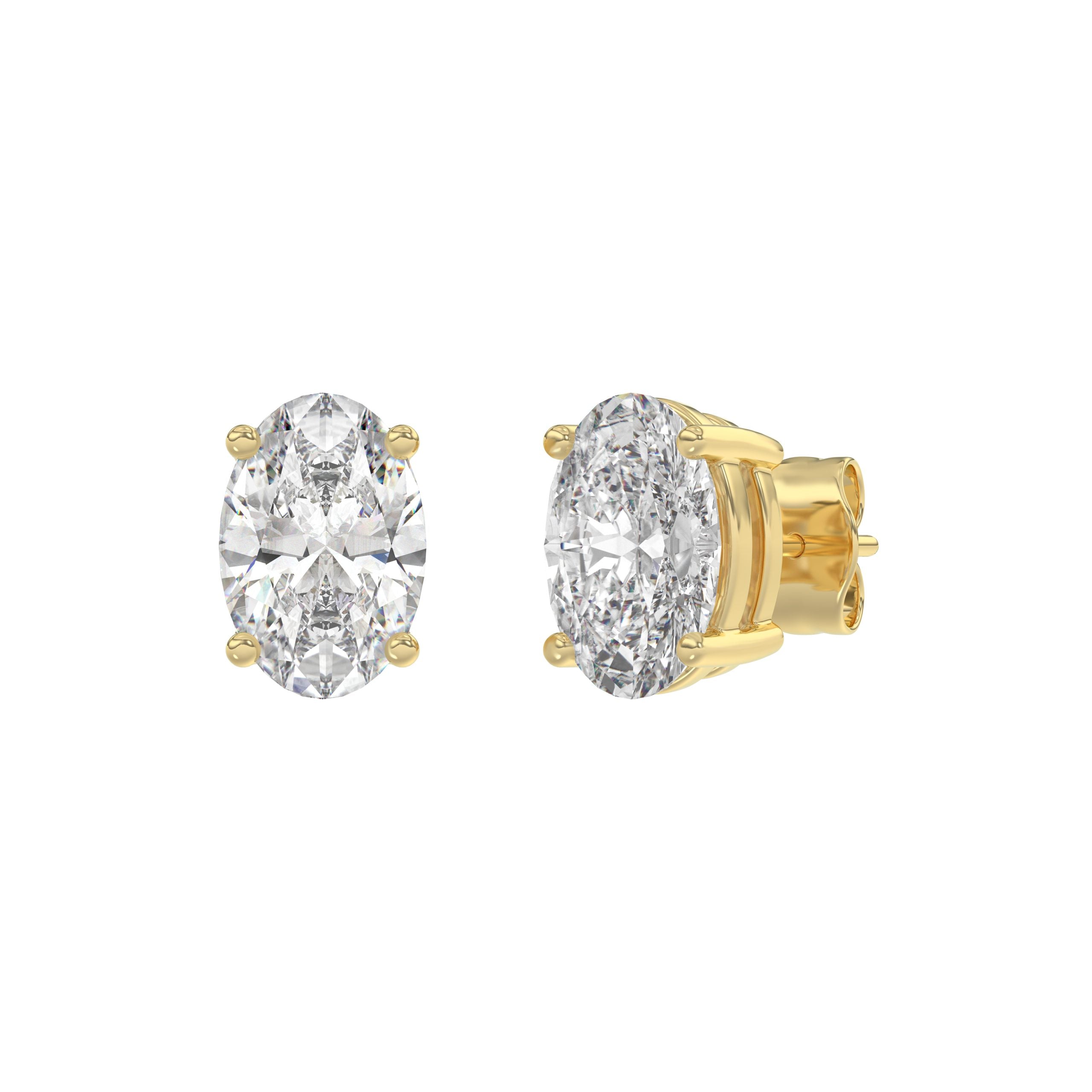 3 Carat Oval Lab Grown Diamond Stud Earrings Yellow Gold angle view