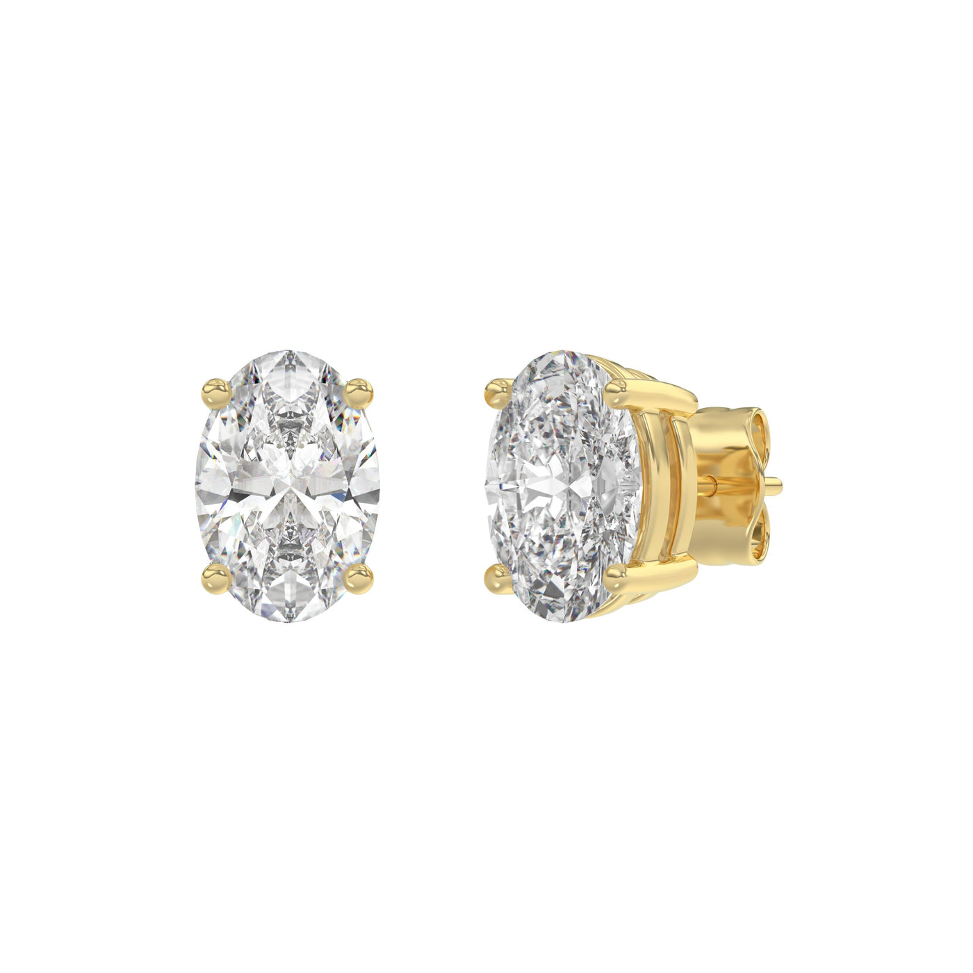 3 Carat Oval Lab Grown Diamond Stud Earrings Yellow Gold angle view