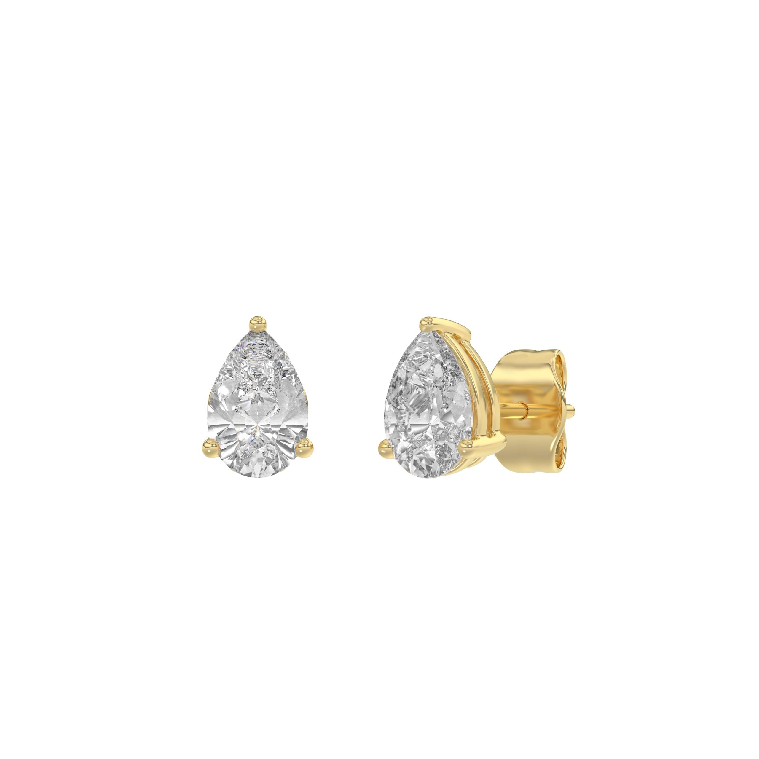 1 Carat  Lab Grown Diamond Stud Earrings Yellow Gold angle view