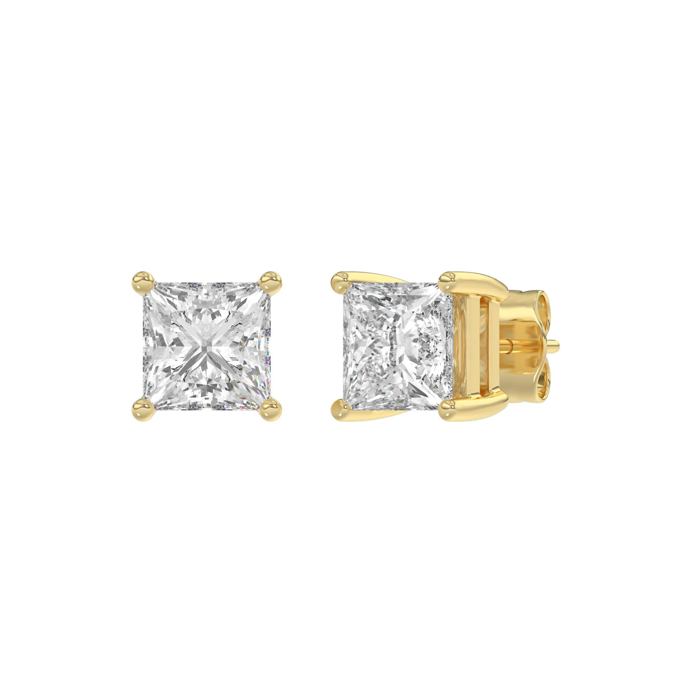 0.5 Carat Emerald Cut Lab Grown Diamond Stud Earrings Yellow Gold angle view
