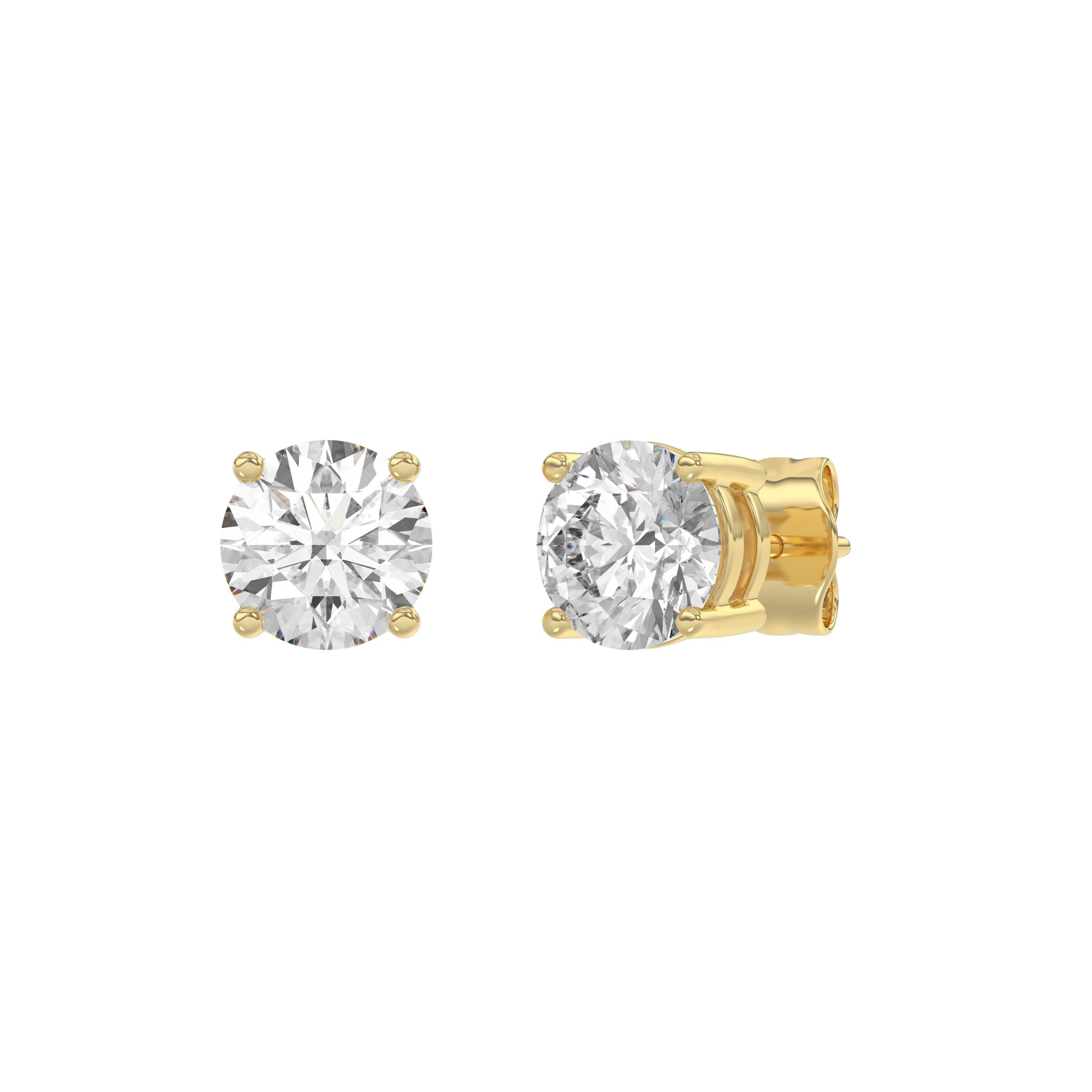 2 Carat Round Brilliant Lab Grown Diamond Stud Earrings Yellow Gold angle view