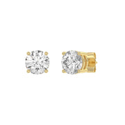 2 Carat Round Brilliant Lab Grown Diamond Stud Earrings Yellow Gold angle view