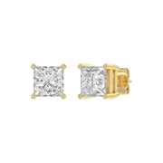 3 Carat Princess Lab Grown Diamond Stud Earrings Yellow Gold angle view