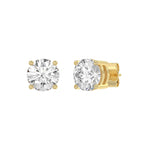 3 Carat Round Brilliant Lab Grown Diamond Stud Earrings Yellow Gold angle view