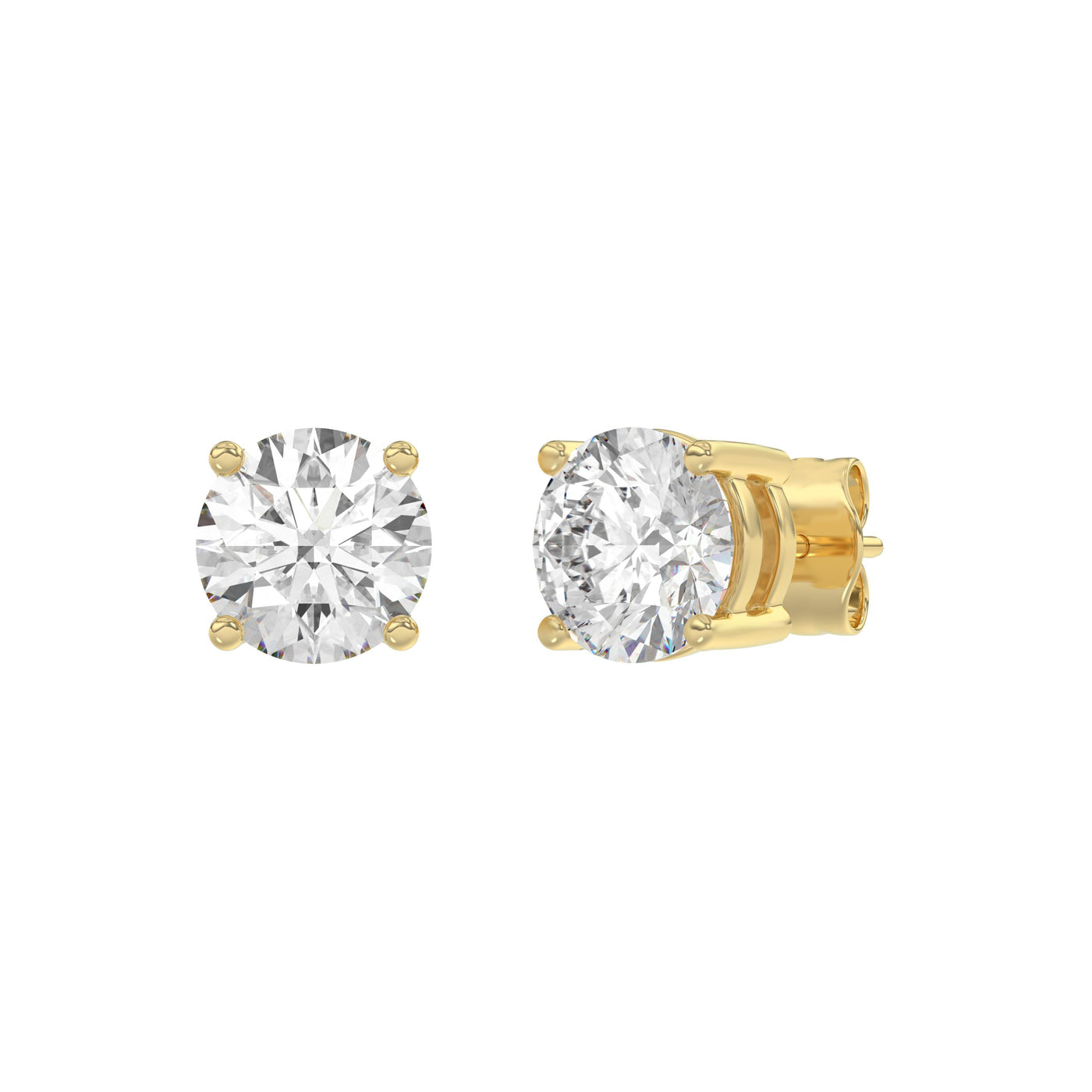 3 Carat Round Brilliant Lab Grown Diamond Stud Earrings Yellow Gold angle view