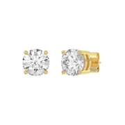3 Carat Round Brilliant Lab Grown Diamond Stud Earrings Yellow Gold angle view