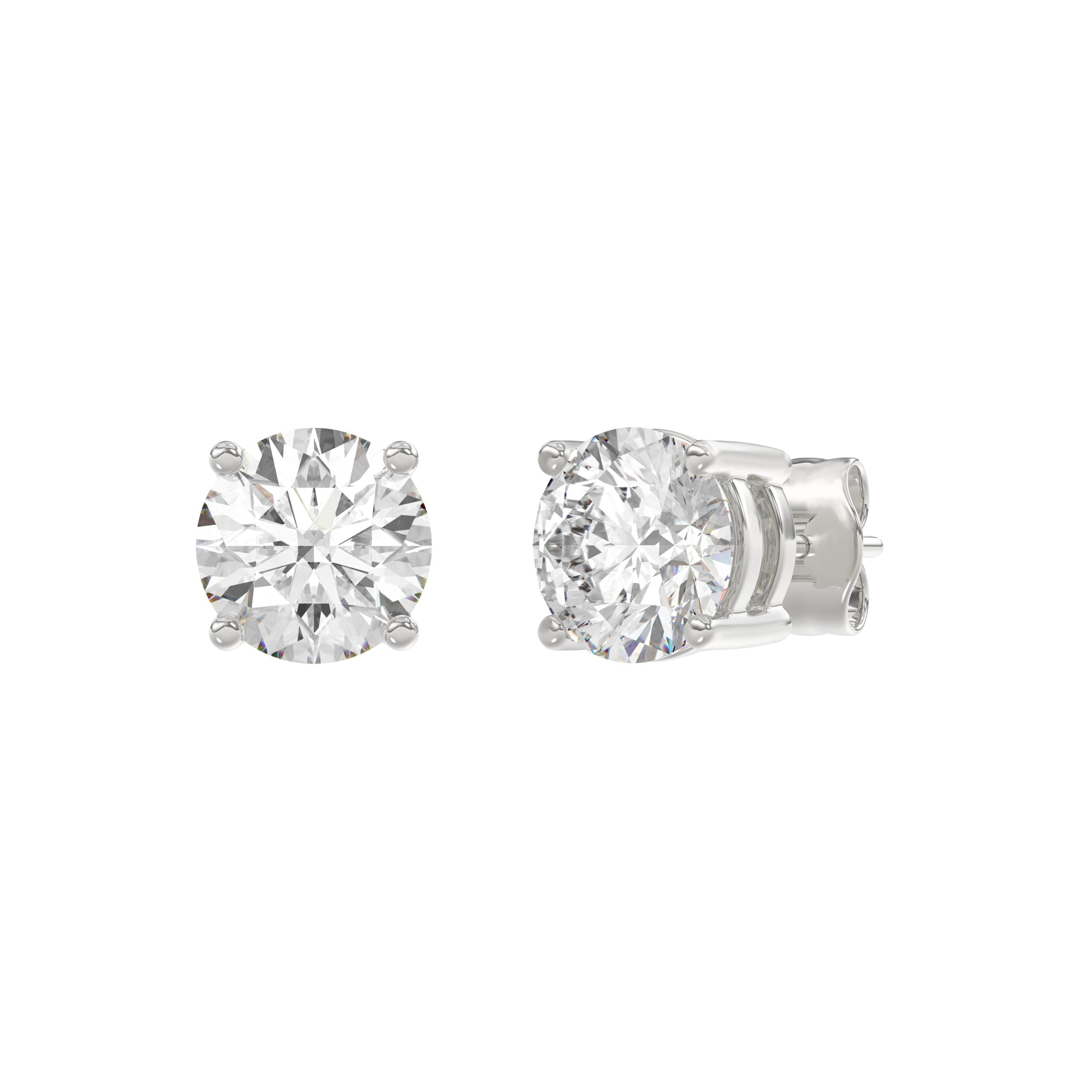 3 Carat Round Brilliant Lab Grown Diamond Stud Earrings White Gold angle view