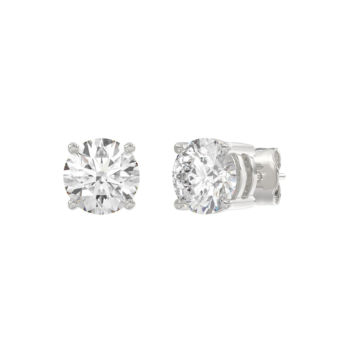 3 Carat Round Brilliant Lab Grown Diamond Stud Earrings White Gold angle view