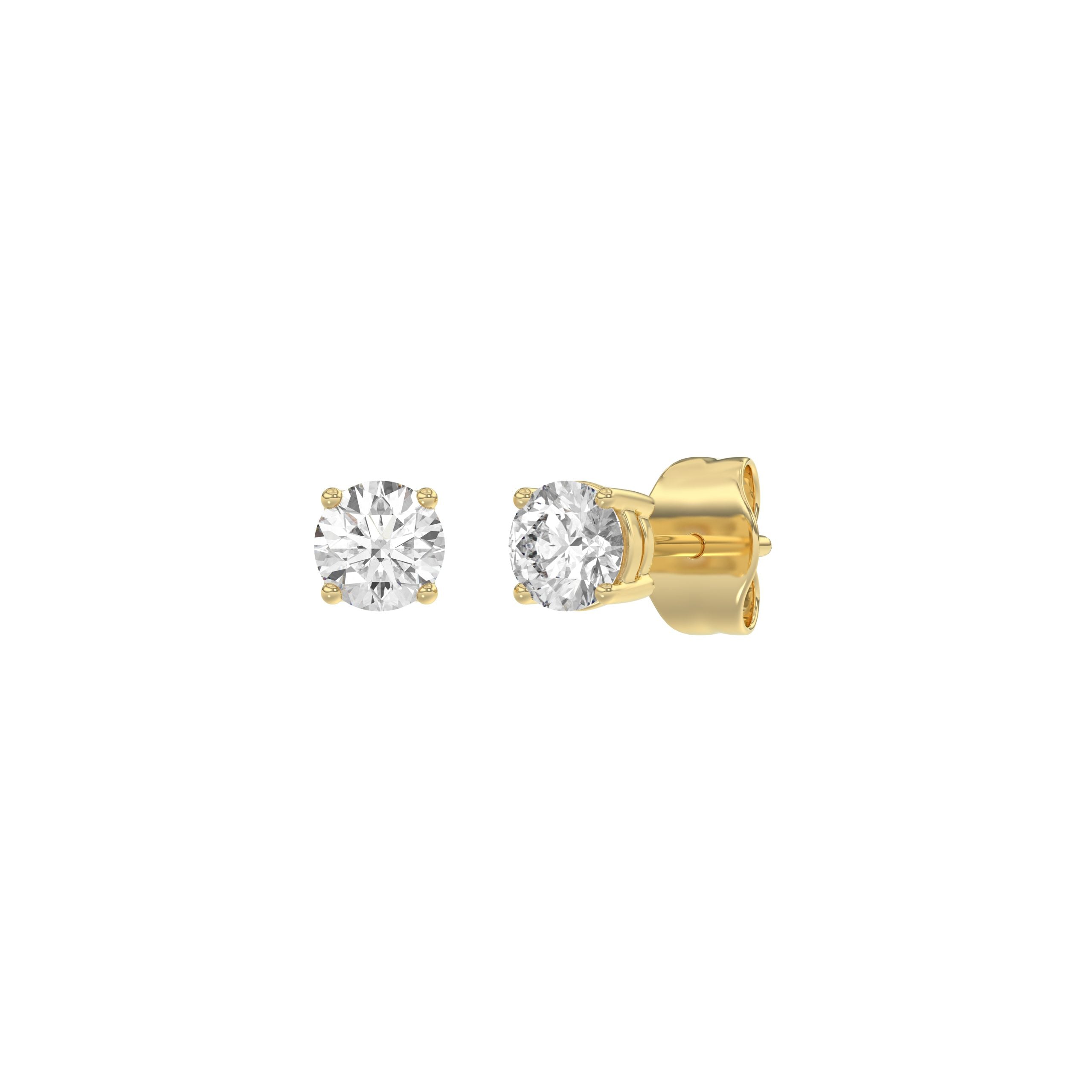 0.5 Carat Round Brilliant Lab Grown Diamond Stud Earrings Yellow Gold angle view