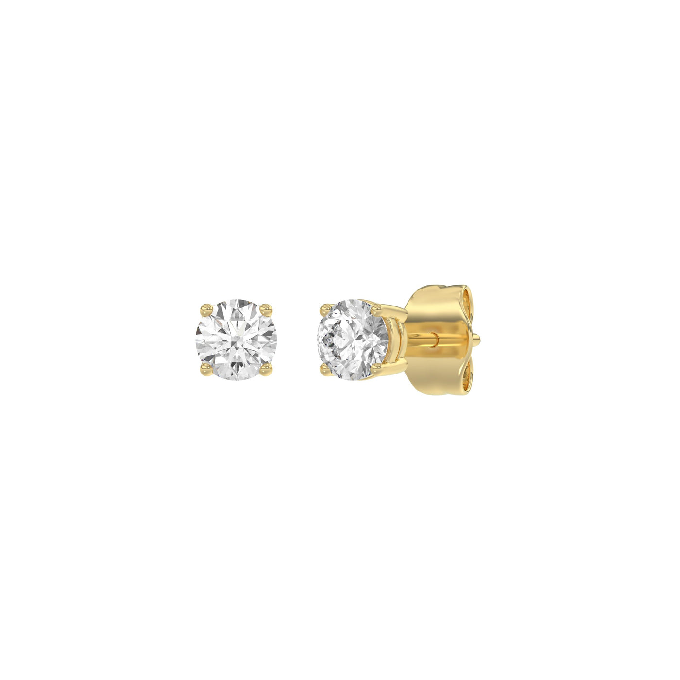 0.5 Carat Round Brilliant Lab Grown Diamond Stud Earrings Yellow Gold angle view