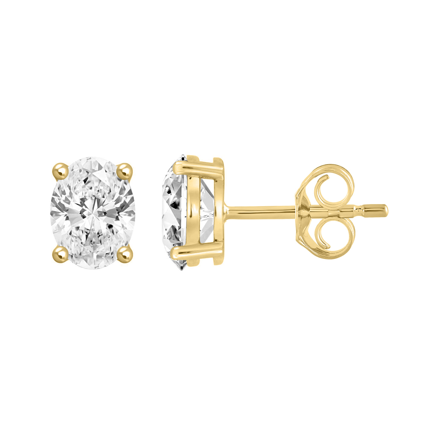 1 Carat Oval Lab Grown Diamond Stud Earrings Yellow Gold down view