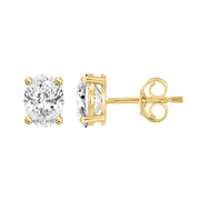 1 Carat Oval Lab Grown Diamond Stud Earrings Yellow Gold down view