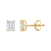 2 Carat Emerald Cut Lab Grown Diamond Stud Earrings Yellow Gold down view