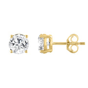 3 Carat Round Brilliant Lab Grown Diamond Stud Earrings Yellow Gold down view