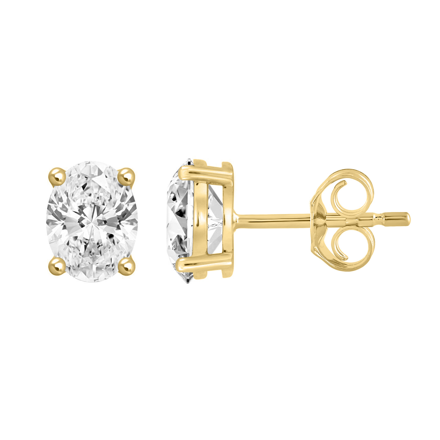 2 Carat Oval Lab Grown Diamond Stud Earrings Yellow Gold down view