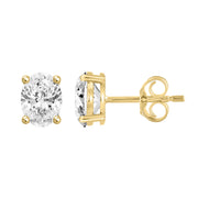 2 Carat Oval Lab Grown Diamond Stud Earrings Yellow Gold down view