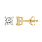 3 Carat Princess Lab Grown Diamond Stud Earrings Yellow Gold down view