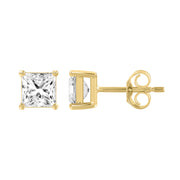 3 Carat Princess Lab Grown Diamond Stud Earrings Yellow Gold down view