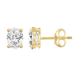 3 Carat Oval Lab Grown Diamond Stud Earrings Yellow Gold down view