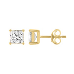2 Carat Princess Lab Grown Diamond Stud Earrings Yellow Gold down view