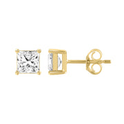 2 Carat Princess Lab Grown Diamond Stud Earrings Yellow Gold down view