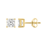 1.5 Carat Princess Lab Grown Diamond Stud Earrings Yellow Gold down view