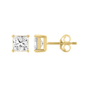 1.5 Carat Princess Lab Grown Diamond Stud Earrings Yellow Gold down view