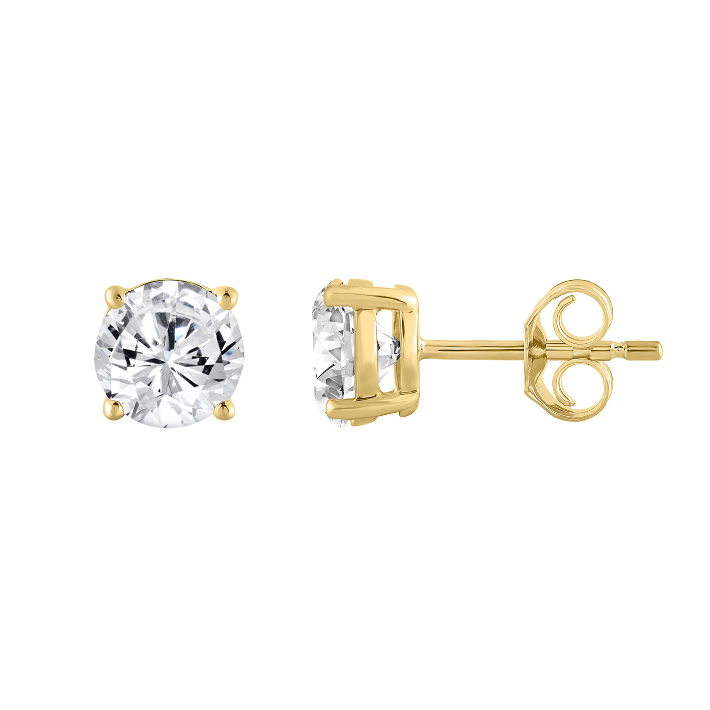 2 Carat Round Brilliant Lab Grown Diamond Stud Earrings Yellow Gold down view