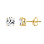 2 Carat Round Brilliant Lab Grown Diamond Stud Earrings Yellow Gold down view