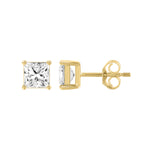 1 Carat Princess Lab Grown Diamond Stud Earrings Yellow Gold down view